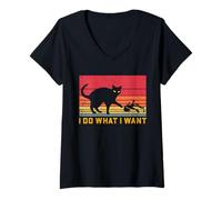 Mujer Actitud del Gato Hago lo Que Quiero Funny Plant Chaos Humor de Mascotas Camiseta Cuello V