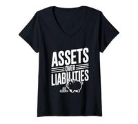 Mujer Activos sobre pasivos Educación financiera Motivacional Camiseta Cuello V