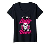 Mujer Actúa como una Mujer, levántate como una Bestia - Workout Gym Camiseta Cuello V