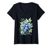 Mujer Acuarela Arándano Fruta Patrón Verano Diseño Camiseta Cuello V