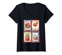Mujer Acuarela Granada Fruta Verano Estética Camiseta Cuello V