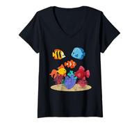 Mujer Acuario Mundo Submarino Animales Marinos Lindos Peces Divertido Camiseta Cuello V
