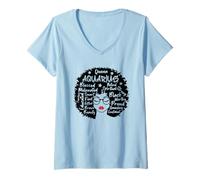 Mujer Acuario Queen Zodiac Melanin Afro Cabello Palabras Personalidad Camiseta Cuello V