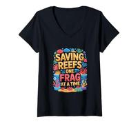 Mujer Acuarística "Salvando los arrecifes" Fragging de coral Camiseta Cuello V