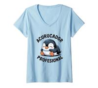 Mujer ACURRUCADOR Profesional Pinguino Bebe Abrazandose Solo Camiseta Cuello V