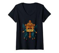 Mujer Ad Maiorem Dei Gloriam IHS Christogram Católico Latín Camiseta Cuello V
