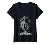 Mujer Ada Lovelace Binario Código de computadora Matemático Retrato Camiseta Cuello V