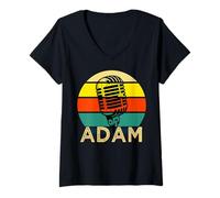 Mujer Adam - Micrófono Retro con Nombre de música de los años 80 Vintage para Hombres y niños Camiseta Cuello V