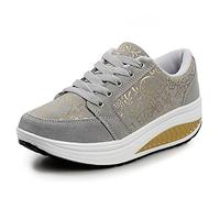 Mujer Adelgazar Zapatos Sneakers para Caminar Zapatillas Aptitud Cuña Plataforma Zapatos 2 Gris,38 EU