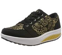 Mujer Adelgazar Zapatos Sneakers para Caminar Zapatillas Aptitud Cuña Plataforma Zapatos 2 Negro,41 EU