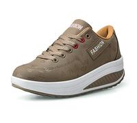 Mujer Adelgazar Zapatos Sneakers para Caminar Zapatillas Aptitud Cuña Plataforma Zapatos 37 EU,Caqui