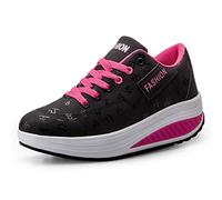 Mujer Adelgazar Zapatos Sneakers para Caminar Zapatillas Aptitud Cuña Plataforma Zapatos 38 EU,Negro
