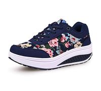 Mujer Adelgazar Zapatos Sneakers para Caminar Zapatillas Aptitud Cuña Plataforma Zapatos 38EU,5 Azul