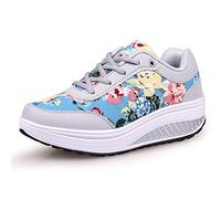 Mujer Adelgazar Zapatos Sneakers para Caminar Zapatillas Aptitud Cuña Plataforma Zapatos 38EU,5 Gris Azul