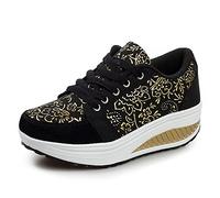 Mujer Adelgazar Zapatos Sneakers para Caminar Zapatillas Aptitud Cuña Plataforma Zapatos Negro,42 EU