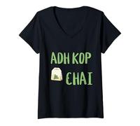 Mujer Adh Kop Chai Funny Sindhi Sayings Humor Tea Lovers Memes Camiseta Cuello V
