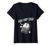 Mujer Adh Kop Chai Funny Sindhi Sayings Humor Tea Lovers Memes Camiseta Cuello V