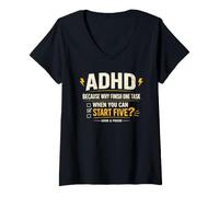 Mujer ADHD Because Why Finish One Task When You Can Start Five Camiseta Cuello V