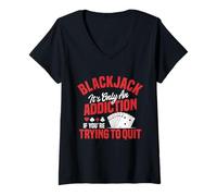 Mujer Adicción al juego de cartas de mesa Blackjack jugador de blackjack Camiseta Cuello V