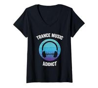 Mujer Adicto a la música Trance | Vintage Electronic Techno Dance Camiseta Cuello V