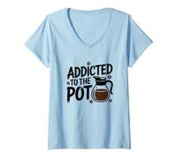 Mujer Adicto al Amante de la cafetera Cafeína Humor Barista Camiseta Cuello V
