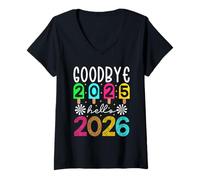 Mujer Adiós 2025 Hola 2026 Feliz Año Nuevo 2026 Fiesta a Juego Camiseta Cuello V