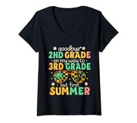 Mujer Adiós 2do grado Hola 3er grado Groovy Último día de clases Camiseta Cuello V