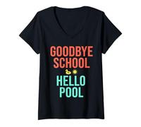Mujer Adiós Escuela Hola Piscina | Summer Pool Day Camiseta Cuello V