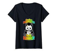Mujer Adiós Kindergarten Hello Summer Funny Happy Panda Bear Camiseta Cuello V