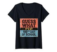 Mujer Adivina lo Que es mi 100º día de Escuela 100 días de Escuela Camiseta Cuello V