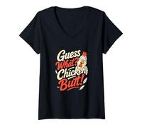 Mujer Adivina qué Chiste Divertido de Pollo a Tope Camiseta Cuello V