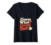 Mujer Adivina qué Chiste Divertido de Pollo a Tope Camiseta Cuello V