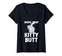 Mujer Adivina Qué Kitty Butt Divertido Amante De Gatos Camiseta Cuello V