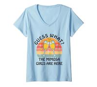 Mujer ¿Adivina qué? Las Chicas Mimosa están aquí - Retro Brunch Party Squad Camiseta Cuello V