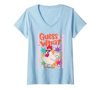 Mujer Adivina qué Pollo Divertido Gallo Gafas de Sol Camiseta Cuello V