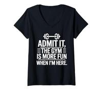 Mujer Admit It The Gym Is More Fun When I Am Here Barbell Fitness Camiseta Cuello V