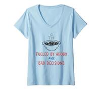 Mujer Adobo Filipino impulsado por Adobo y Malas Decisiones. Camiseta Cuello V