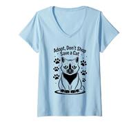 Mujer Adopta, no compres, salva a un gato, amante de los gatos, felinos, mascotas, maullidos Camiseta Cuello V