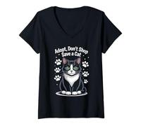 Mujer Adopta, no compres, salva a un gato, amante de los gatos, felinos, mascotas, maullidos Camiseta Cuello V
