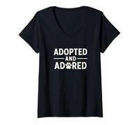 Mujer Adoptado y Adorado. Mascota, Rescate, Adopción, Orgullo. Camiseta Cuello V