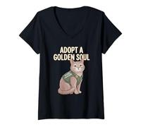 Mujer Adopte un Amante del Rescate del Gato del Alma Dorada No Compre el Defensor Camiseta Cuello V
