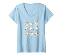 Mujer Adorable Akita Inu en la oficina, lindos garabatos de perro japonés Camiseta Cuello V