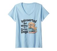 Mujer Adorable Amante de los Libros de café canino erudito Camiseta Cuello V