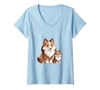 Mujer Adorable Arte de mamá y Cachorro de Perro Pastor de Shetland Camiseta Cuello V