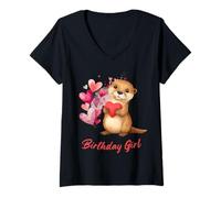 Mujer Adorable cumpleaños niña Nutria visón Lindo para niñas pequeñas Camiseta Cuello V