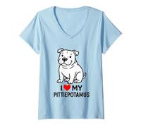 Mujer Adorable diseño de corazón Pitbull Love Camiseta Cuello V