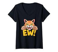 Mujer Adorable gato negro gruñón gatito antisocial Gato Mamás y papás Camiseta Cuello V