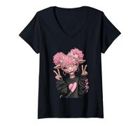 Mujer Adorable Oveja Linda con el Pelo Rosa Divertido diseño de Dibujos Animados Camiseta Cuello V