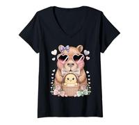 Mujer Adorable Pollito de Pascua Lindo Capibara Huevo Caza niños niñas Camiseta Cuello V