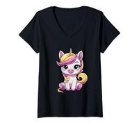 Mujer Adorable unicornio con melena colorida Camiseta Cuello V